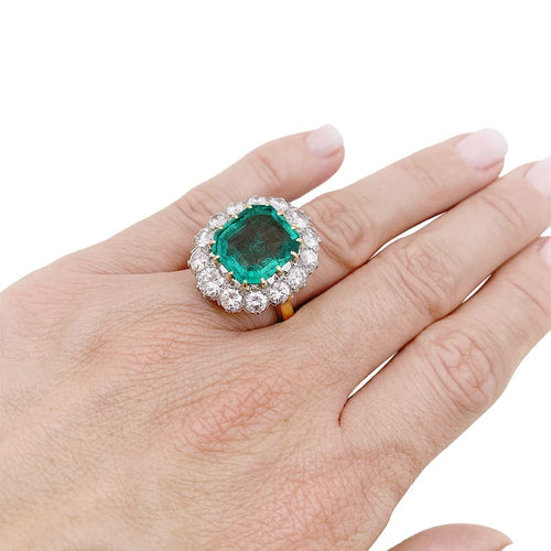 Bague 52 Bague Pompadour émeraude et diamants en platine et or jaune 58 Facettes 33904