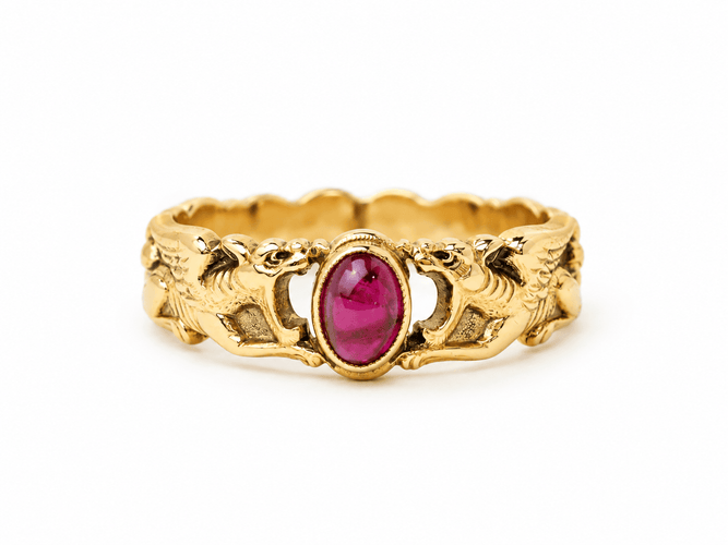 Bague 56 Bague ancienne en or jaune et rubis cabochon 58 Facettes 33630