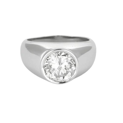 Bague 58 Chevalière - Bague solitaire diamant 3,30 ct en or blanc 58 Facettes 58FC126