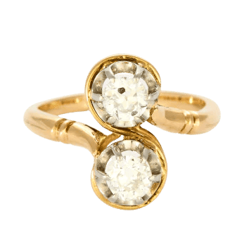 Bague 58.5 Bague Toi et Moi ancienne en or jaune et platine, diamants 0,85 ct 58 Facettes 58FC131