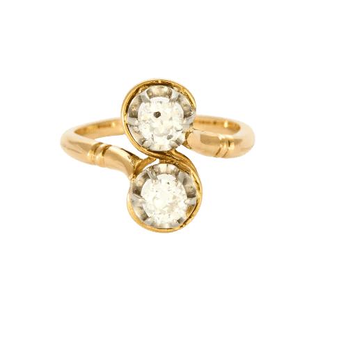Bague 58.5 Bague Toi et Moi ancienne en or jaune et platine, diamants 0,85 ct 58 Facettes 58FC131