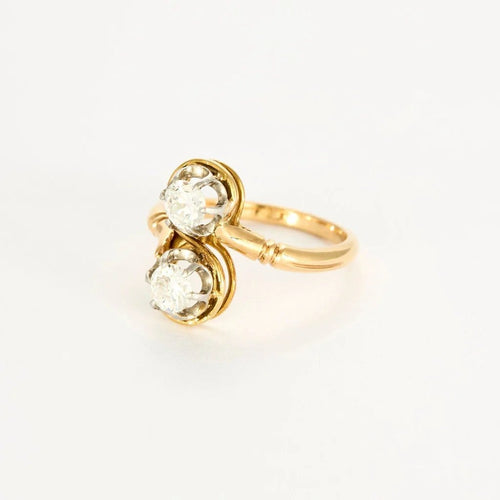 Bague 58.5 Bague Toi et Moi ancienne en or jaune et platine, diamants 0,85 ct 58 Facettes 58FC131