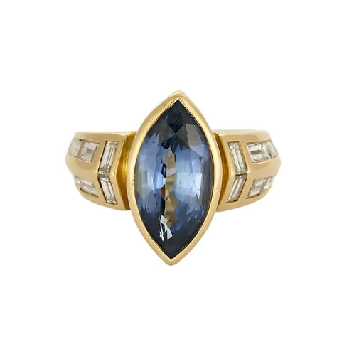 Bague 52 Bague saphir navette 3,50 ct en or jaune et diamants 58 Facettes 58FC137