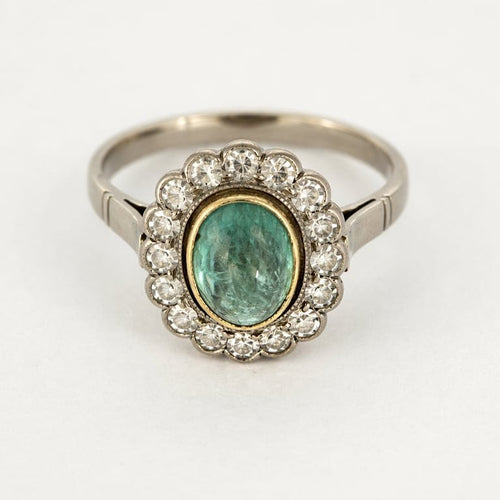 Bague 51 Bague marguerite en or blanc et or jaune 18K, émeraude 1 ct et diamants 58 Facettes 58FC145