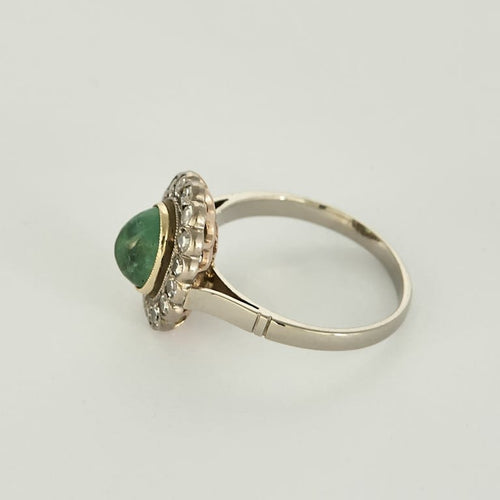 Bague 51 Bague marguerite en or blanc et or jaune 18K, émeraude 1 ct et diamants 58 Facettes 58FC145