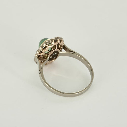Bague 51 Bague marguerite en or blanc et or jaune 18K, émeraude 1 ct et diamants 58 Facettes 58FC145