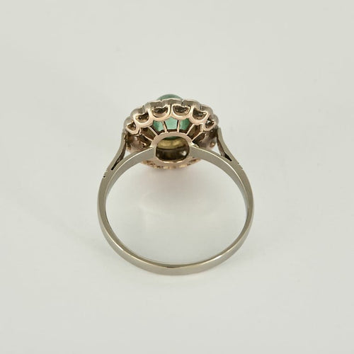 Bague 51 Bague marguerite en or blanc et or jaune 18K, émeraude 1 ct et diamants 58 Facettes 58FC145