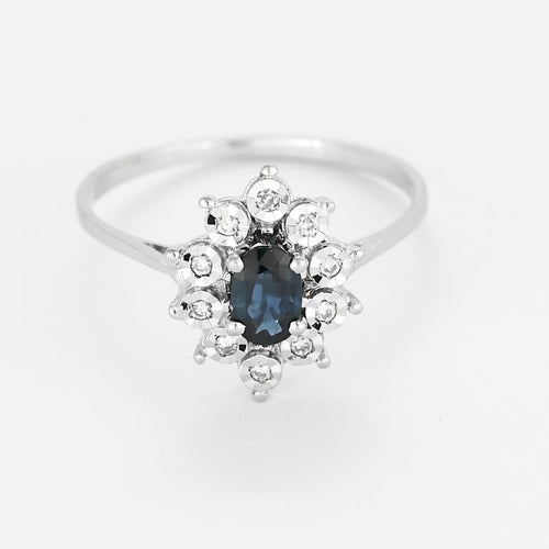 Bague 60.5 Bague marguerite en or blanc 18 carats, saphir 0,45 ct et diamants 58 Facettes 58FC103