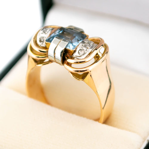 Bague 63.5 Bague Tank en or jaune et blanc 18k, spinelle de laboratoire et diamants taille rose 58 Facettes 04003C336EBB435BAE355B928818F7AC