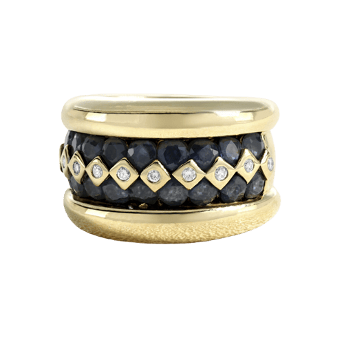 Bague 51 Poiray - Bague bombée en or jaune, saphirs et diamants 58 Facettes OC-61100177