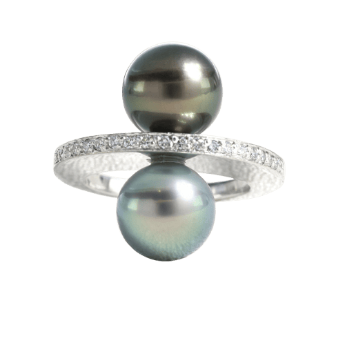 Bague 52 Bague en or gris 18 carats, perles de culture de Tahiti et diamants 58 Facettes OC-61400041