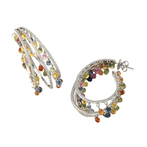 Boucles d'oreilles Boucles d'oreilles créoles en or gris, saphirs briolettes et diamants 58 Facettes OC-66300084