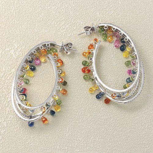 Boucles d'oreilles Boucles d'oreilles créoles en or gris, saphirs briolettes et diamants 58 Facettes OC-66300084