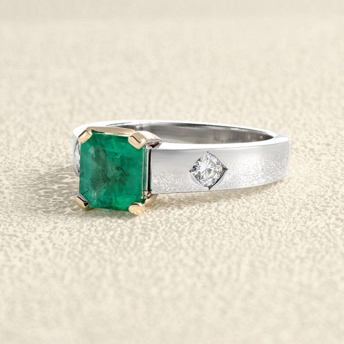Bague 54 Bague en or gris et jaune avec émeraude de Colombie et diamants 58 Facettes OC-61300089