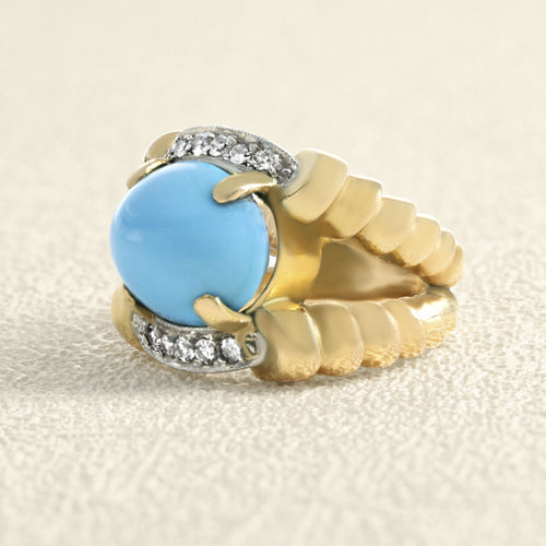 Bague 44 Bague 1950 en or jaune, pierre bleue et diamants 58 Facettes OC-61H00027