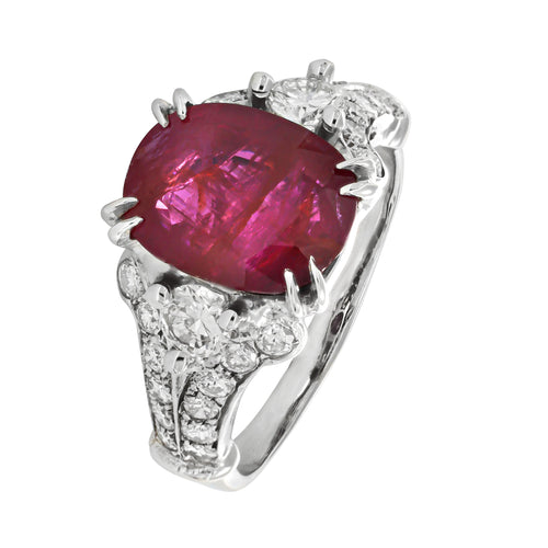Bague Bague en or gris, rubis non chauffé et diamants 58 Facettes OC-61200080