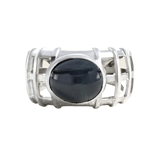 Bague grille en or gris et saphir