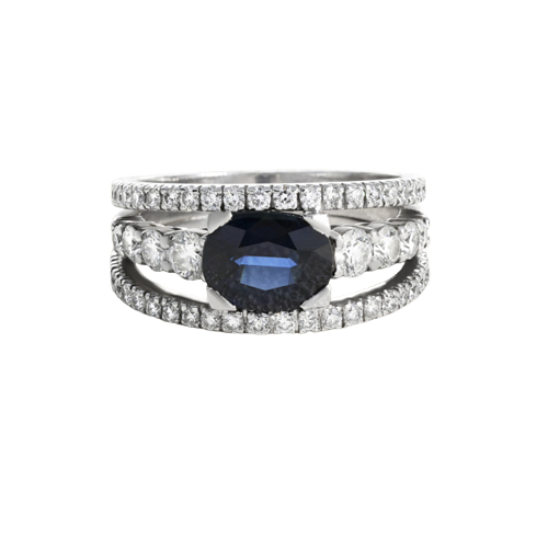 Bague en or gris avec saphir et diamants