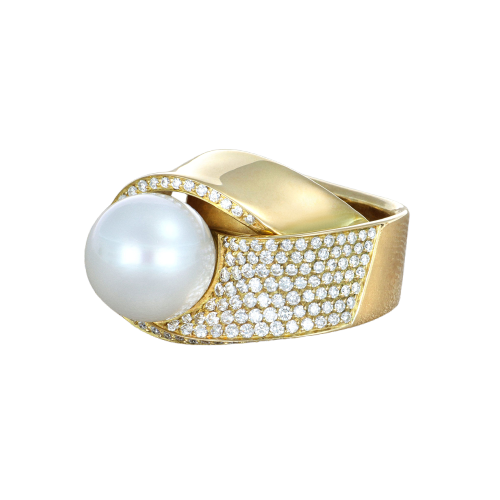 Bague en or rose avec perle d'Australie et diamants