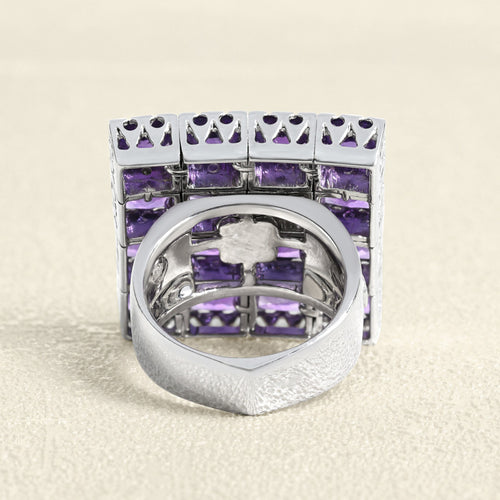 Bague 53 Bague - Améthyste et diamants en or gris 58 Facettes 61G00037