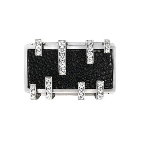 Tom Gerard - Bague en or gris, galuchat et diamants