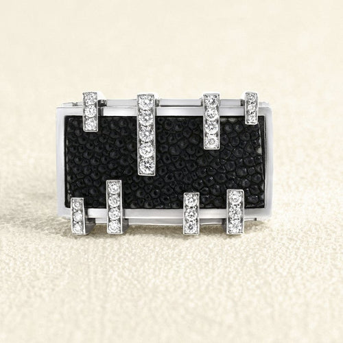 Bague 53 Tom Gerard - Bague en or gris 18 carats, galuchat et diamants 58 Facettes 61E00220