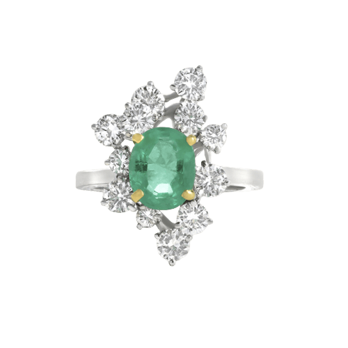 Bague 52 Bague en or gris 750, émeraude de Colombie et diamants 58 Facettes 61300065