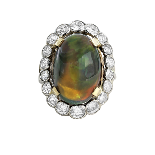 Pompadour - Bague en or gris, opale et diamants