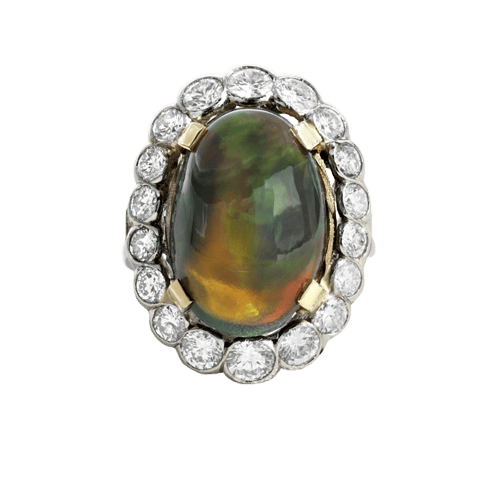 Bague 54 Pompadour - Bague en or gris avec opale et diamants 58 Facettes 61G00056