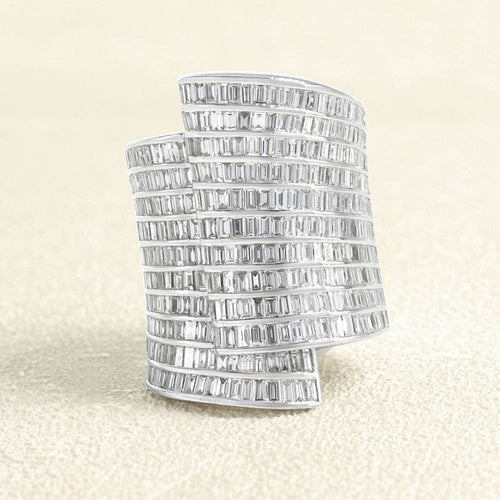 Bague 53 Bague bandeau en or gris 750 pavée de diamants 58 Facettes 61E00438