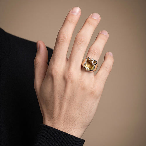 Bague 53 Chevalière Écu - Bague en or jaune et citrine 58 Facettes 61G00079