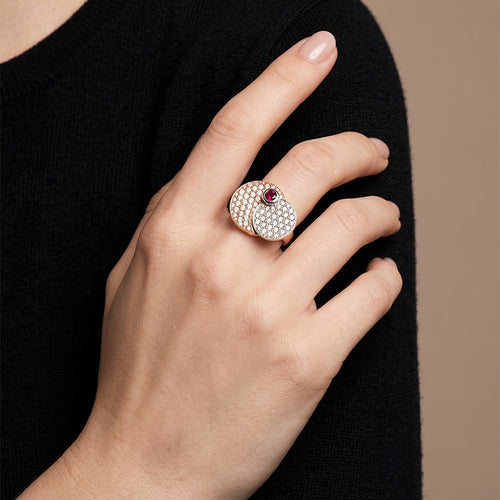 Bague 53 Alain Roure - Bague bicolore en or rose et blanc, rubis et diamants 58 Facettes OC-61E00496