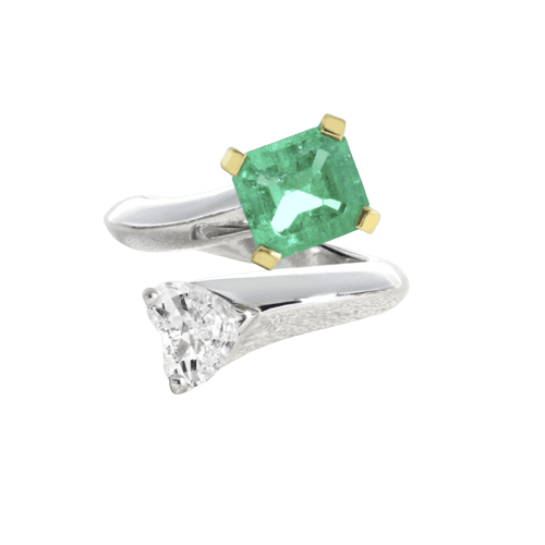 Bague 51 Bague en or gris, émeraude de Colombie et diamants 58 Facettes 61300002