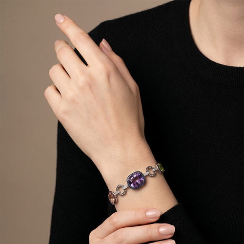 Bracelet Bracelet articulé en or gris 750 avec diamants, améthystes et citrines 58 Facettes 62500010
