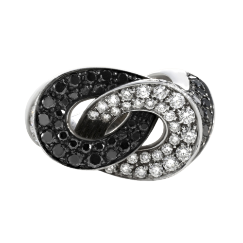 Bague en or gris, diamants blancs et noirs