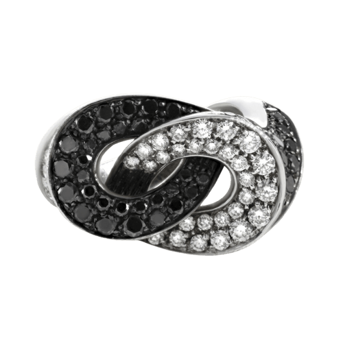 Bague 54 Bague en or gris avec diamants blancs et noirs 58 Facettes 61E00437