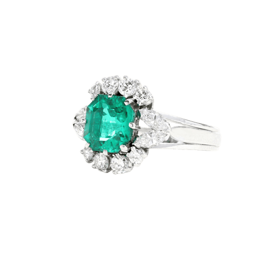 Bague 54 Bague en or blanc avec émeraude de Colombie et diamants 58 Facettes 61300039
