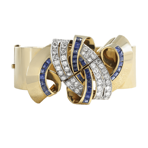 Boucles d'oreilles Bracelet rigide à clip en or jaune, diamants et saphirs 58 Facettes 62800064