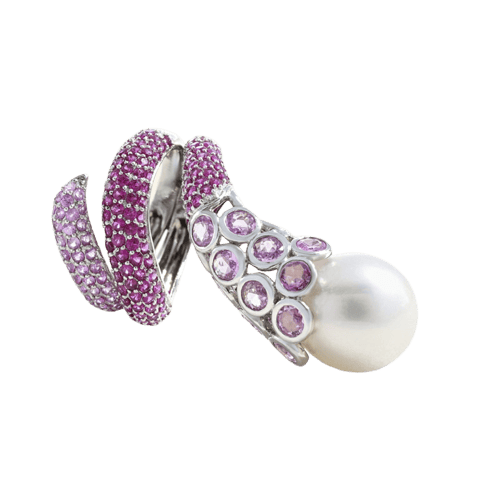 Bague 52 Bague en or gris 750/1000, perle de culture et saphirs roses 58 Facettes 61400022