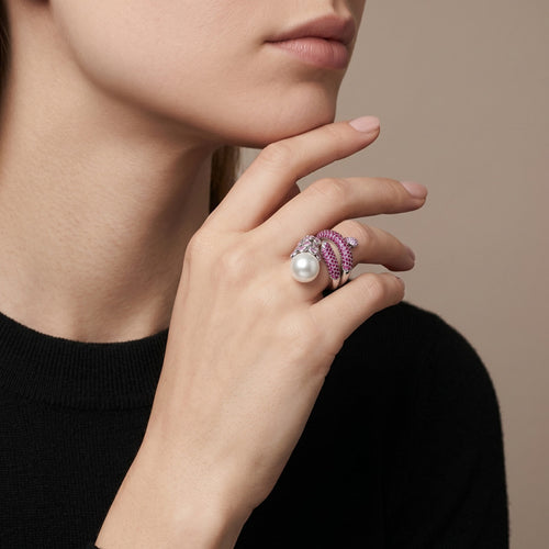 Bague 52 Bague en or gris 750 avec perle de culture et saphirs roses 58 Facettes 61400022