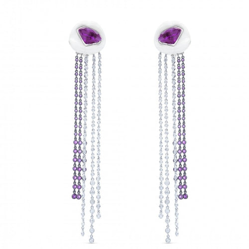 Boucles d'oreilles Lydia Courteille - Boucles d’oreilles en or blanc, améthyste et diamants 58 Facettes 661D00019
