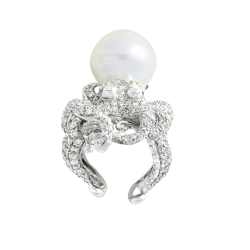 Bague 50 Bague pieuvre en or blanc, perle et diamants 58 Facettes 61400017