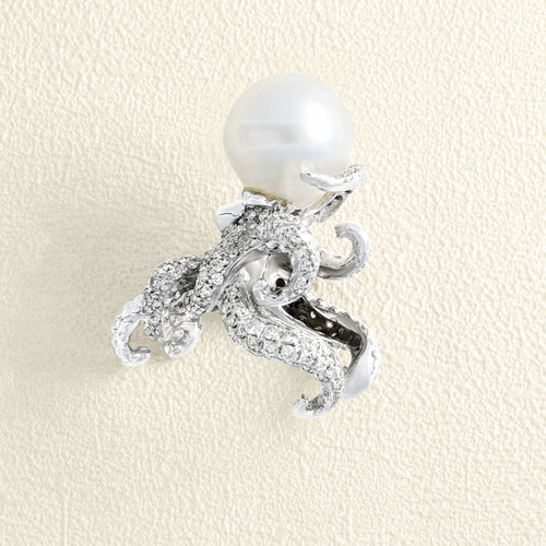 Bague 52 Bague pieuvre en or blanc 18 carats, perle et diamants 58 Facettes 61400017