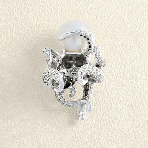 Bague 52 Bague pieuvre en or blanc 18 carats, perle et diamants 58 Facettes 61400017