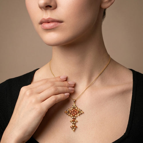 Pendentif en or jaune, topaze, citrine et quartz