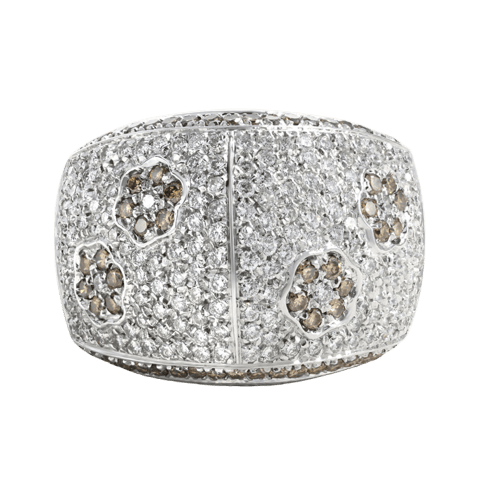 Bague 57 Bague en or gris avec diamants blancs et bruns 58 Facettes 61E00366