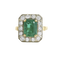 Bague bicolore en or jaune et gris, émeraude et diamants
