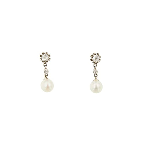 Boucles d'oreilles Boucles d’oreilles pendantes Art déco en or blanc 18 ct, perles et diamants 58 Facettes 23571