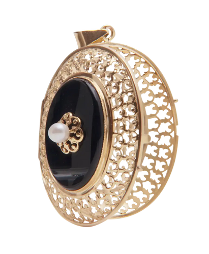 Pendentif Pendentif médaillon en or rose 18K, onyx et perle fine 58 Facettes BO220334/MEDAILLONONYXCISELE