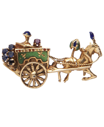 Broche Lido - Broche carrosse en or jaune, saphirs et rubis 58 Facettes BO220745/CarosseduLIDO